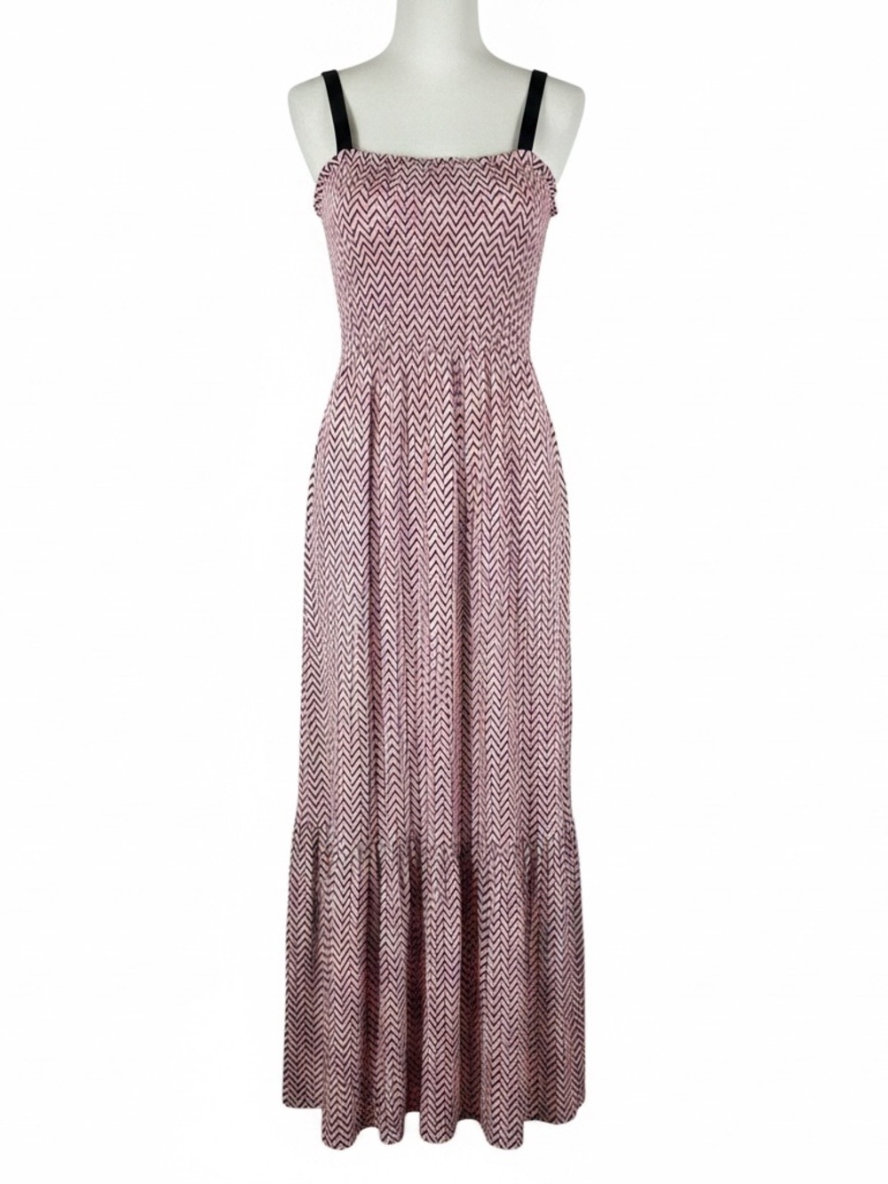 LOFT chevron print flounce pocket dress XS Pink & Black Lovely